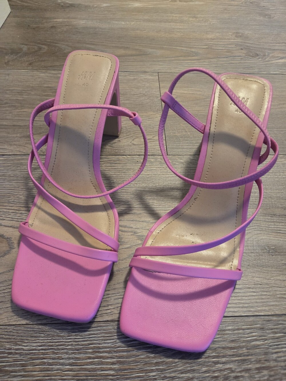 H&M Bright Pink Strappy Square-Toe Block Heels